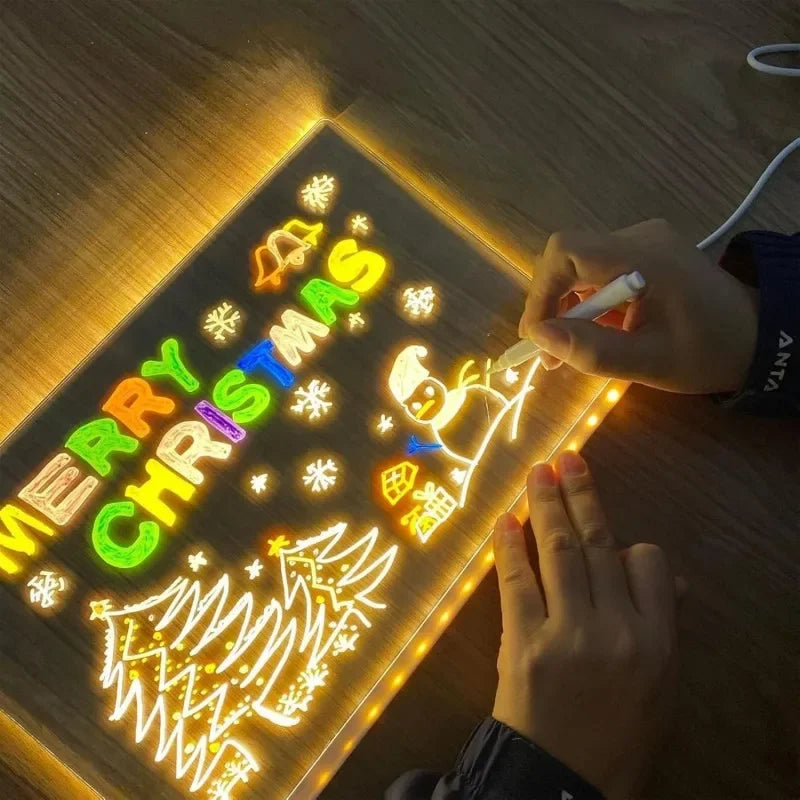 Personalized LED Lamp Acrylic Message Note Board Erasable USB Childrens Drawing Board Bedroom Night Light Birthday Kids Gift
